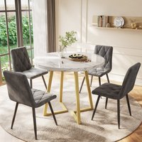 Product photograph of Modern Round Dining Table With Marble Pattern And Gold Metal Frame Multi-purpose Design For Apartments 80l X 80w X 75h Cm Gold White Aosom Uk from Aosom UK