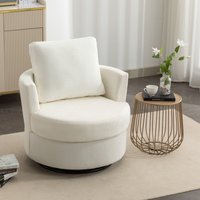 Product photograph of Chenille Swivel Recliner With Back Cushion And Thick Foam Padding Upholstered Round Barrel Chair 360 Rotation 83x78 5x86 Cm Ivory Aosom Uk from Aosom UK