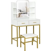 Product photograph of Homcom Led Light Dressing Table With Stool - White from Aosom UK
