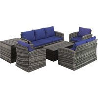 Product photograph of Outsunny 6 Pieces Rattan Garden Furniture Set 7 Seater Wicker Outdoor Furniture Set With Storage Tea Table Side Table Cushions Navy Blue from Aosom UK
