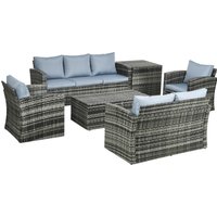 Product photograph of Outsunny 6 Pieces Rattan Garden Furniture Set 7 Seater Wicker Outdoor Furniture Set With Storage Tea Table Side Table Grey from Aosom UK