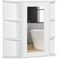 Product photograph of Homcom Bathroom Wall Cabinet With Mirror The Side Shelves A Handle To Open The Middle Cabinet 66w X 17d X 63h Cm White Aosom Uk from Aosom UK