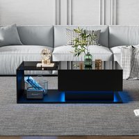Product photograph of High Gloss Finish Coffee Table With Smart App-controlled Rgb Lights Dark Coffee Table With Glass Top Drawer 100l X 50w X 32h Cm Black Aosom Uk from Aosom UK