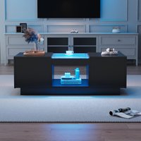 Product photograph of Modern 2-tier Design Coffee Table With App-controlled Led Lights And 2 Drawers Cocktail Table With Storage 100l X 50w X 35 5h Cm Black Aosom Uk from Aosom UK