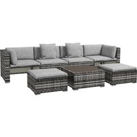 Product photograph of Outsunny 7-piece Rattan Patio Furniture Set With Sofa Footstools Coffee Table Side Shelves Cushions Pillows Mixed Grey from Aosom UK