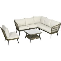Product photograph of Outsunny 6-seater Outdoor Rattan Corner Sofa Round And Twin Half-round Wicker Woven Rattan Garden Furniture W Thick Padded Cushions Grey from Aosom UK
