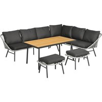 Product photograph of Outsunny 6 Seater Outdoor Rattan Garden Furniture Sets With Sofa Footstool And Wood-plastic Coffee Table 193x72x75cm Grey from Aosom UK