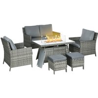 Product photograph of Outsunny 6-seater Rattan Garden Furniture Set W Gas Fire Pit Table Wicker Loveseat 2 Armchairs And 2 Footstools Grey from Aosom UK