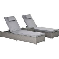 Product photograph of Outsunny 3 Piece Rattan Sun Lounger Set Garden Furniture With Side Table 5-position Adjustable Recline Chair Grey from Aosom UK