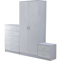 Product photograph of Homcom High Gloss 3 Piece Trio Bedroom Furniture Set Wardrobe Chest Of Drawer Bedside White from Aosom UK