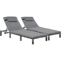 Product photograph of Outsunny 2 Pieces Outdoor Pe Rattan Sun Loungers Set Of 2 With Cushion Garden Wicker Sunbed Furniture With 5-level Recliner Backrest Grey from Aosom UK