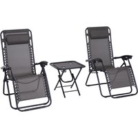 Product photograph of Outsunny 3pcs Folding Zero Gravity Chairs Sun Lounger Table Set W Cup Holders Reclining Garden Yard Pool Dark Grey Aosom Uk from Aosom UK
