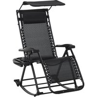 Product photograph of Outsunny Garden Rocking Chair Folding Recliner Outdoor Adjustable Sun Lounger Rocker Zero-gravity Seat With Headrest Side Holder Patio Deck - Black from Aosom UK