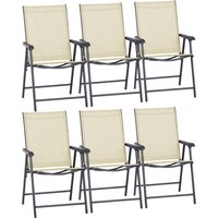 Product photograph of Outsunny Set Of 6 Folding Garden Chairs Metal Frame With Breathable Mesh Seat Outdoor Patio Dining Chair Beige Aosom Uk from Aosom UK