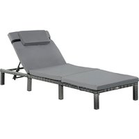 Product photograph of Outsunny Garden Outdoor Rattan Furniture Patio Sun Lounger Recliner Reclining Chair Bed Fire Resistant Sponge Grey from Aosom UK