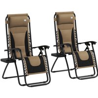 Product photograph of Outsunny Foldable Reclining Garden Chair Set Of 2 Zero Gravity Chairs With Padded Seat Cup Holder Adjustable Backrest Pillow Coffee from Aosom UK