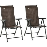 Product photograph of Outsunny Set Of 2 Outdoor Wicker Folding Chairs Patio Pe Rattan Dining Armrests Chair Set With Adjustable Backrest For Outdoors Camping Red Brown from Aosom UK