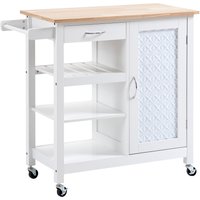Product photograph of Homcom Kitchen Cart On Wheels With Embossed Door Panel Utility Kitchen Island With Storage Drawer White from Aosom UK