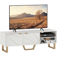 Product photograph of Homcom Marble Effect Tv Unit Tv Stand Cabinet For Up To 70 Tvs Modern Tv Cabinet With Shelves And Storage Cupboard Fluted Door Extra Centre Leg Cable Management For Living Room White from Aosom UK