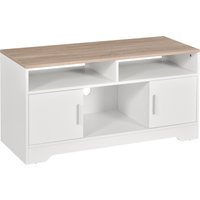 Product photograph of Homcom Tv Stand For Tvs Up To 42 Inches W Cabinets Shelves And Wide Tabletop For Living Room Bedroom Dining Room White And Wood Color Aosom Uk from Aosom UK