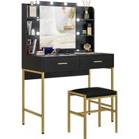 Product photograph of Homcom Dressing Table With Lighted Mirror Cushioned Stool Drawers Shelves Makeup Vanity Desk Set Modern Dresser Vanity Table Black Aosom Uk from Aosom UK