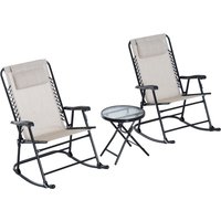 Product photograph of Outsunny 3 Piece Outdoor Rocking Set With 2 Folding Chairs And 1 Tempered Glass Table Patio Bistro Set For Garden Deck Beige Aosom Uk from Aosom UK