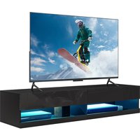 Product photograph of Homcom Floating Tv Unit Wall Mounted Tv Cabinet High Gloss Media Wall Unit With Led Lights Storages Shelves For Entertainment Black Aosom Uk from Aosom UK