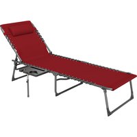 Product photograph of Outsunny Folding Sun Lounger With Side Table 5-level Adjustable Reclining Sun Lounger Chair Portable Garden Recliner Sunbed With Side Pocket Head Pillow For Patio Beach Red from Aosom UK