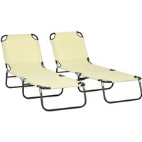 Product photograph of Outsunny Set Of Two Metal Frame Folding Sun Loungers - Beige from Aosom UK