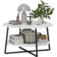 Product photograph of Homcom 2-tier Round Coffee Table With Storage Shelf Living Room Table With Marble Effect Top And Steel Frame White Aosom Uk from Aosom UK