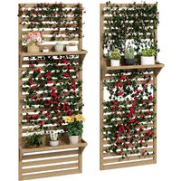 Product photograph of Outsunny Wall Mounted Plant Stands Set Of 2 Fir Wood Flower Stand With Shelves And Slatted Trellis For Patio Balcony Porch from Aosom UK