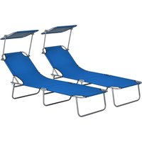 Product photograph of Outsunny Outdoor Foldable Sun Lounger Set Of 2 4 Level Adjustable Backrest Reclining Sun Lounger Chair W Angle Adjust Sun Shade For Beach Aosom Uk from Aosom UK