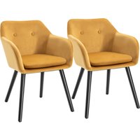 Product photograph of Homcom Dining Chairs Set Of 2 Modern Upholstered Fabric Velvet-touch Leisure Chairs With Backrest And Armrests Lounge Reception Chairs Yellow from Aosom UK
