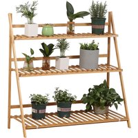 Product photograph of Outsunny Bamboo Plant Stand 3-tier Folding Display Shelf Rack For Indoor Greenery Natural Finish 98x37x96 5cm Aosom Uk from Aosom UK