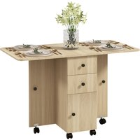 Product photograph of Homcom Six-person Drop Leaf Dining Table With Storage - Wood-effect from Aosom UK