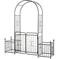 Product photograph of Outsunny Arched Garden Gate Metal Garden Arbor Arch With Double Doors 2 Side Planter Baskets Climbing Vine Frame Black Aosom Uk from Aosom UK