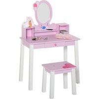 Product photograph of Homcom 2 Pcs Kids Wooden Dressing Table Stool Girls Vanity Table Makeup Table Set W Mirror Drawers Role Play For Toddlers 3 Year Aosom Uk from Aosom UK