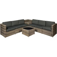 Product photograph of Outsunny 6-seater Outdoor Rattan Wicker Sofa Set With Hidden Storage Side Table And Cushions Mixed Brown Aosom Uk from Aosom UK
