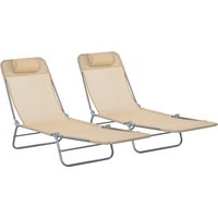 Product photograph of Outsunny Set Of Two Steel Frame Sun Loungers With Reclining Backs - Brown Aosom Uk from Aosom UK