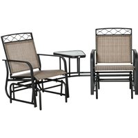 Product photograph of Outsunny Double Outdoor Glider Chair 2 Seater Patio Rocking Chairs Swing Bench W Tempered Glass Table Mesh Fabric For Backyard Garden Brown from Aosom UK