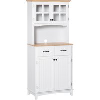 Product photograph of Homcom Freestanding Kitchen Cupboard Kitchen Storage Cabinet With Framed Glass Doors 2 Drawers Microwave Counter White from Aosom UK