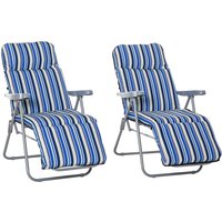 Product photograph of Outsunny Set Of 2 Garden Sun Lounger Outdoor Reclining Seat Cushioned Seat Foldable Adjustable Recliner Blue And White Aosom Uk from Aosom UK