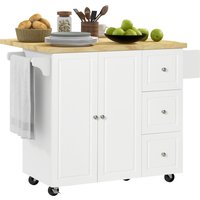 Product photograph of Homcom Drop-leaf Kitchen Island On Wheels Utility Storage Cart With Drawers Cabinet For Kitchen Dining Living Room from Aosom UK