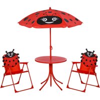 Product photograph of Outsunny Kids Folding Picnic Table And Chairs Set Ladybug Pattern Outdoor W Parasol Aosom Uk from Aosom UK