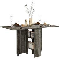 Product photograph of Homcom Folding Kitchen Table With 2-tier Shelves Rolling Casters Drop Leaf Dining Table For Small Spaces Grey Aosom Uk from Aosom UK