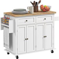 Product photograph of Homcom Rolling Kitchen Island Storage Trolley With Rubber Wood Top Drawers For Dining Room White Aosom Uk from Aosom UK