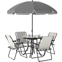 Product photograph of Outsunny 4 Seater Garden Furniture Set Outdoor Garden Dining Set With Folding Chairs And Round Glass Top Table For Patio Cream White from Aosom UK