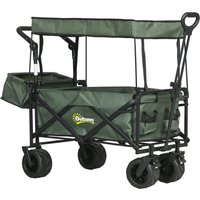 Product photograph of Outsunny Folding Trolley Cart Storage Wagon Beach Trailer 4 Wheels With Handle Overhead Canopy Cart Push Pull For Camping Green Aosom Uk from Aosom UK