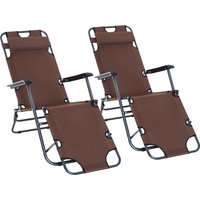 Product photograph of Outsunny Garden Recliners With Pillow Adjustable Backrest Foldable Outdoor Chairs Armrests Brown 2 Pieces Aosom Uk from Aosom UK