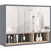 Product photograph of Homcom Bathroom Mirror Cabinet Wall Mounted Bathroom Cabinet With Mirror 3 Doors And Cupboards Grey from Aosom UK